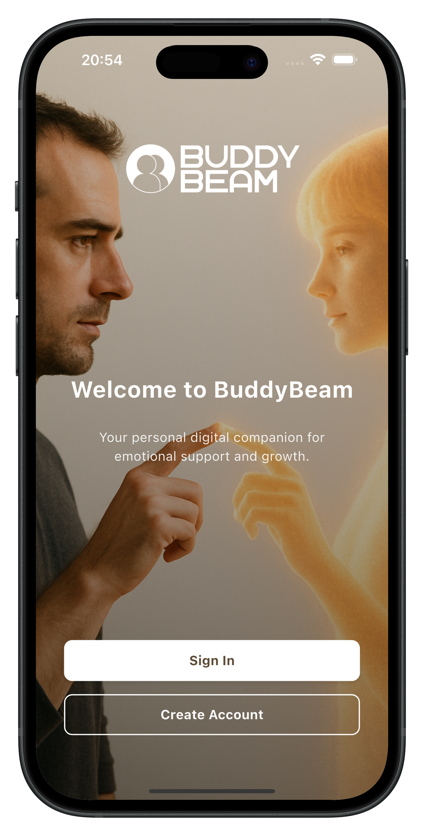 BuddyBeam App Preview - Persona digital fotorrealista para videollamadas